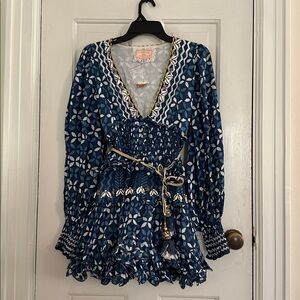 Las Noches Ibiza by Eric and Jack Blue Patterned Long Sleeve Dress